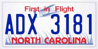 NC license plate ADX3181