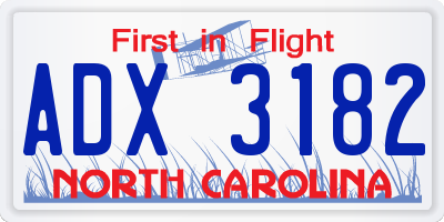 NC license plate ADX3182