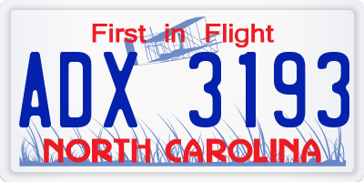 NC license plate ADX3193
