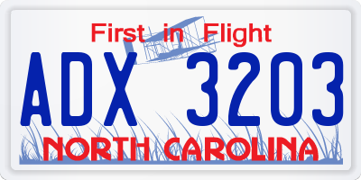 NC license plate ADX3203
