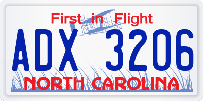 NC license plate ADX3206