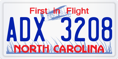 NC license plate ADX3208