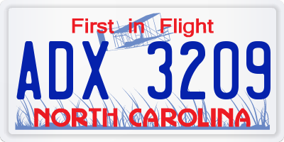 NC license plate ADX3209
