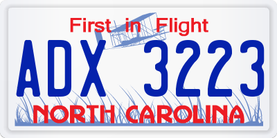 NC license plate ADX3223