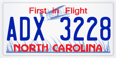 NC license plate ADX3228