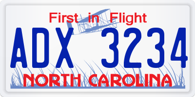 NC license plate ADX3234