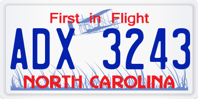 NC license plate ADX3243