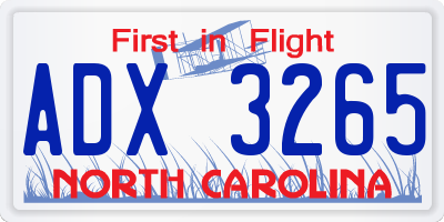 NC license plate ADX3265