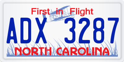 NC license plate ADX3287