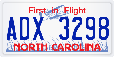 NC license plate ADX3298