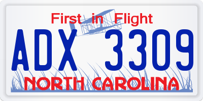 NC license plate ADX3309
