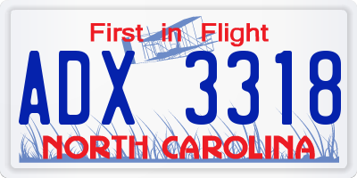 NC license plate ADX3318