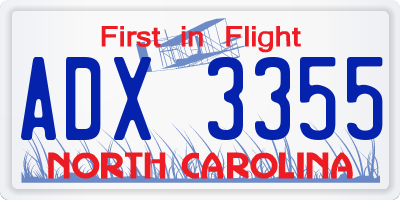 NC license plate ADX3355