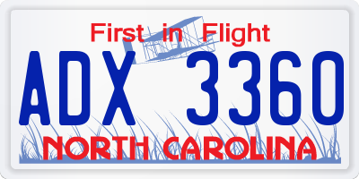 NC license plate ADX3360