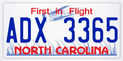 NC license plate ADX3365