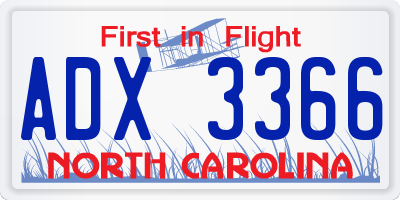 NC license plate ADX3366