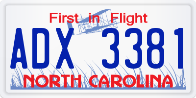 NC license plate ADX3381