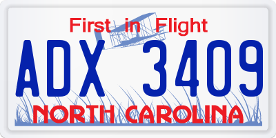 NC license plate ADX3409