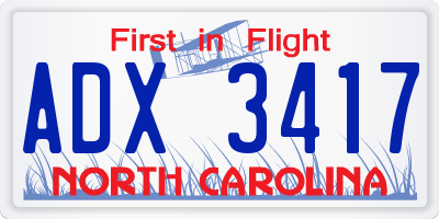 NC license plate ADX3417