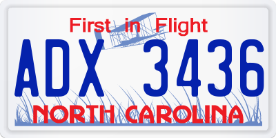 NC license plate ADX3436