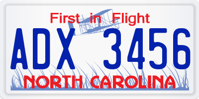 NC license plate ADX3456
