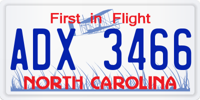 NC license plate ADX3466
