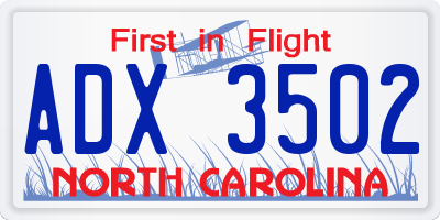 NC license plate ADX3502