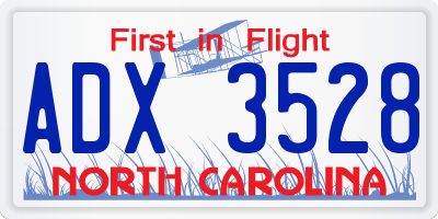 NC license plate ADX3528