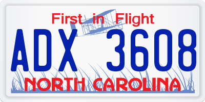 NC license plate ADX3608