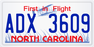 NC license plate ADX3609