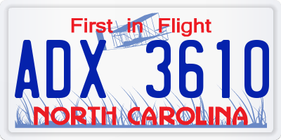 NC license plate ADX3610