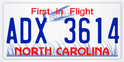 NC license plate ADX3614