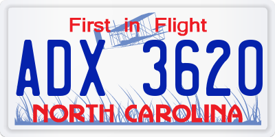 NC license plate ADX3620
