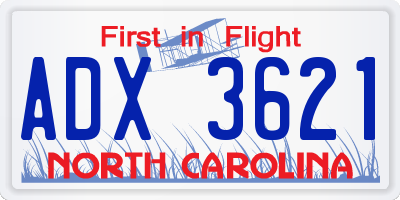 NC license plate ADX3621