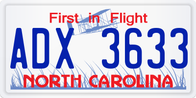 NC license plate ADX3633