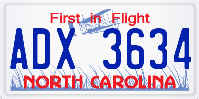 NC license plate ADX3634