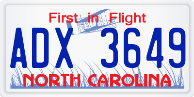 NC license plate ADX3649