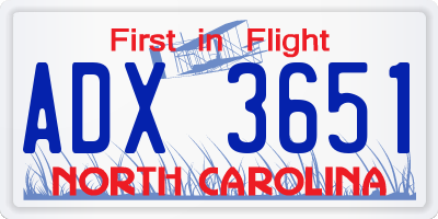 NC license plate ADX3651