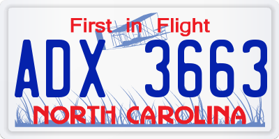 NC license plate ADX3663