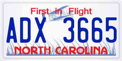 NC license plate ADX3665