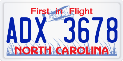 NC license plate ADX3678