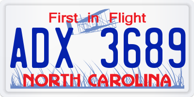 NC license plate ADX3689