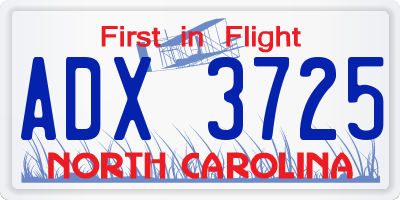NC license plate ADX3725