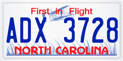 NC license plate ADX3728