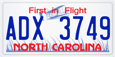 NC license plate ADX3749