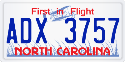 NC license plate ADX3757