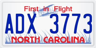 NC license plate ADX3773