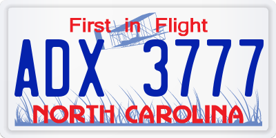 NC license plate ADX3777