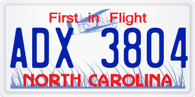 NC license plate ADX3804
