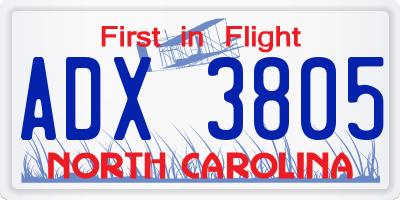 NC license plate ADX3805